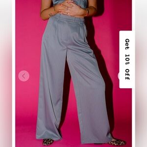 Wide Leg Trousers in Boss B*tch Pinstripe (Grey)